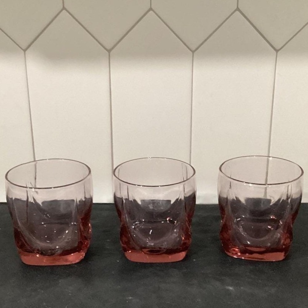 Lenox Swag Pattern Glasses, Light Pink Lowball Tumblers, Set of 3, Bar Drinkware